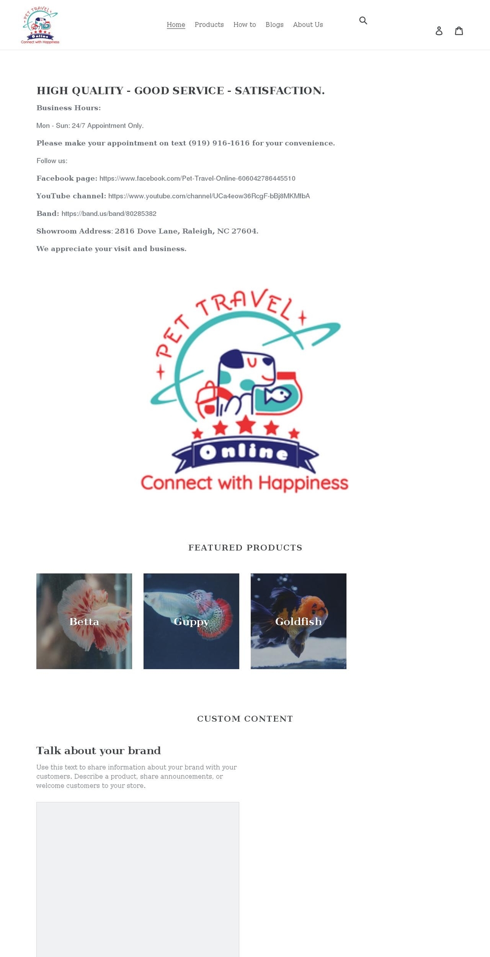 pettravelonline.com shopify website screenshot