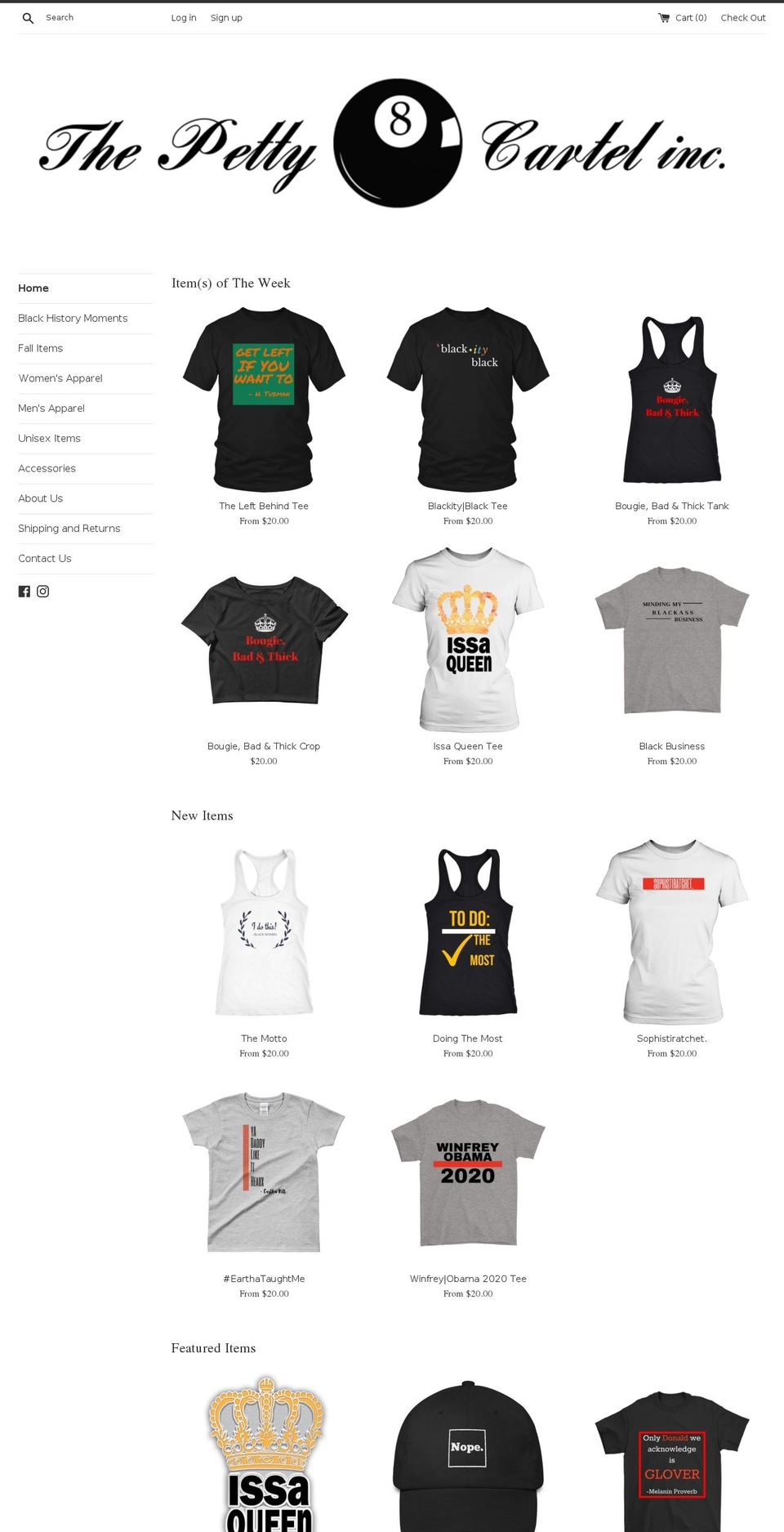 pettycartel.com shopify website screenshot