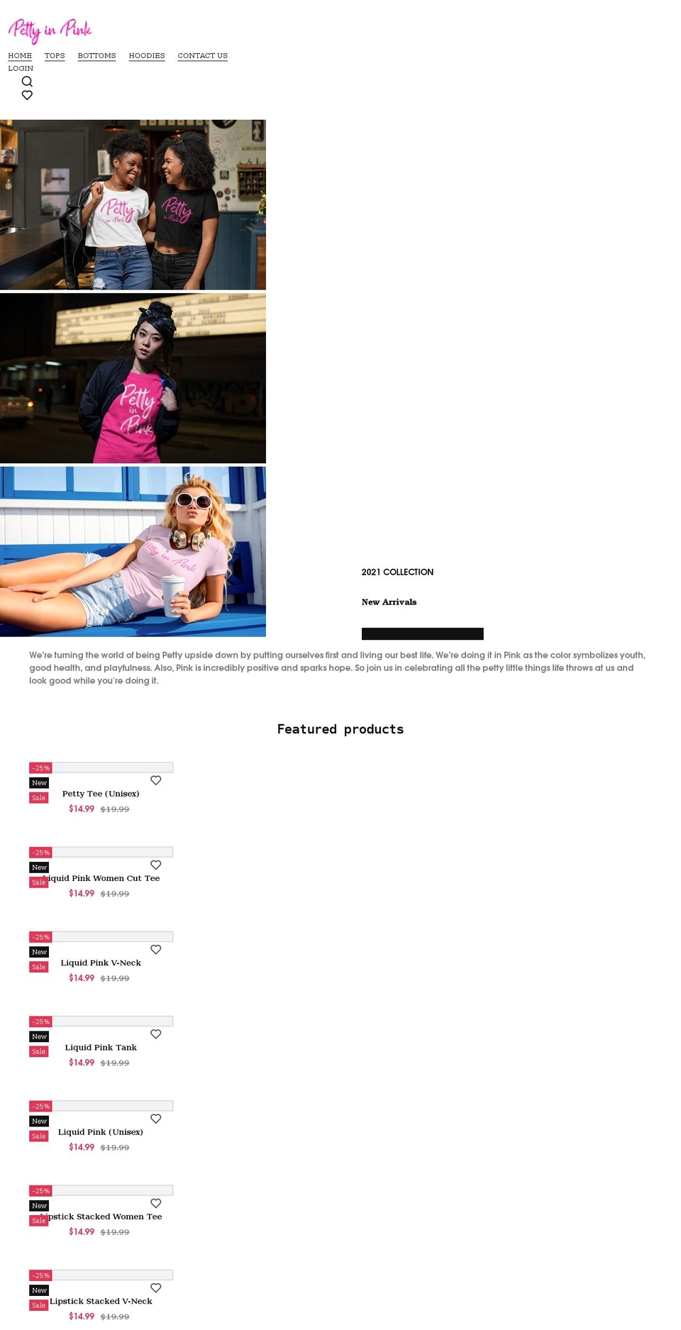 pettyin.pink shopify website screenshot