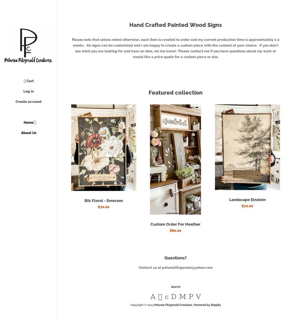 petuniafitzgerald.com — Shopify storefront screenshot