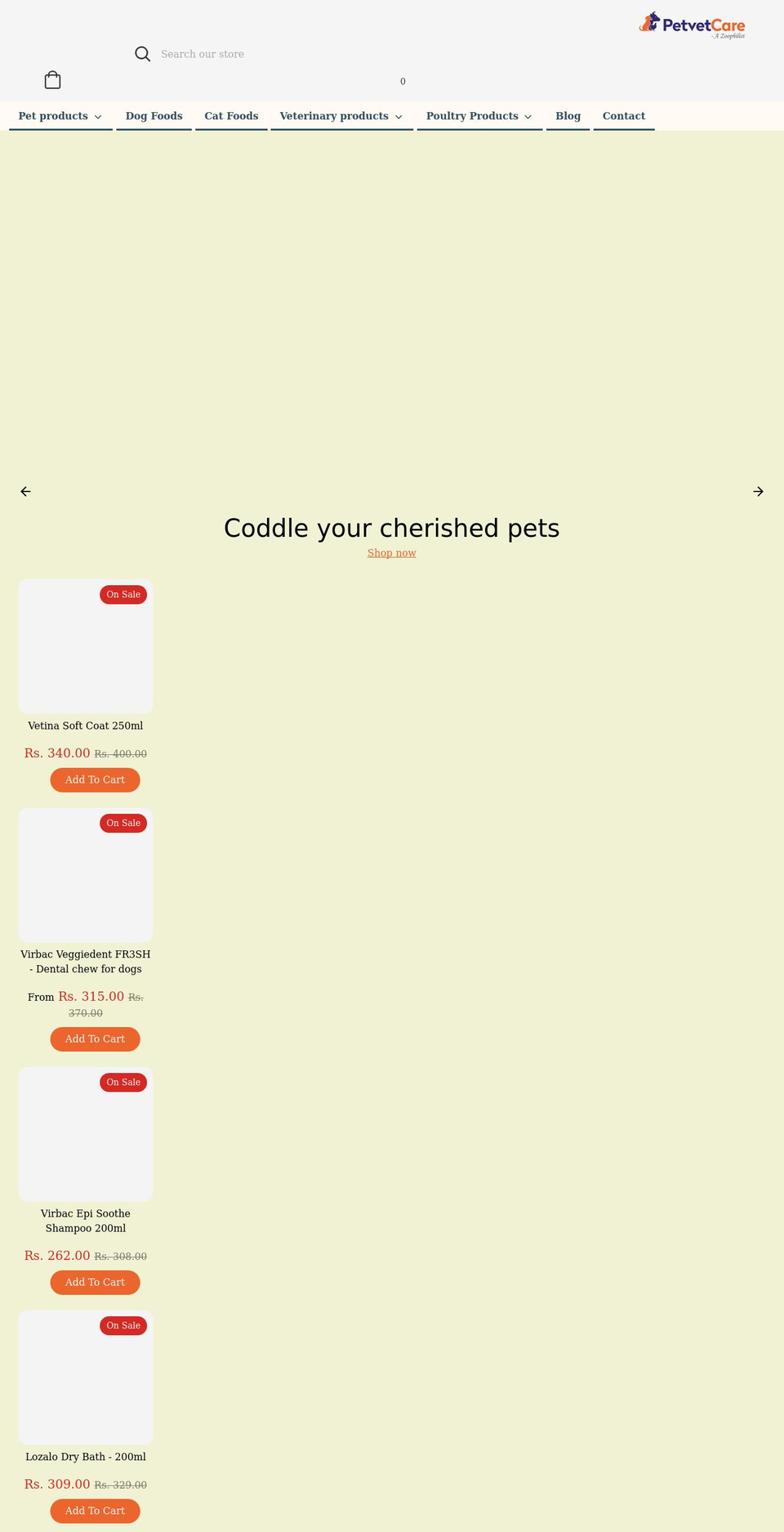 petvetcare.in shopify website screenshot