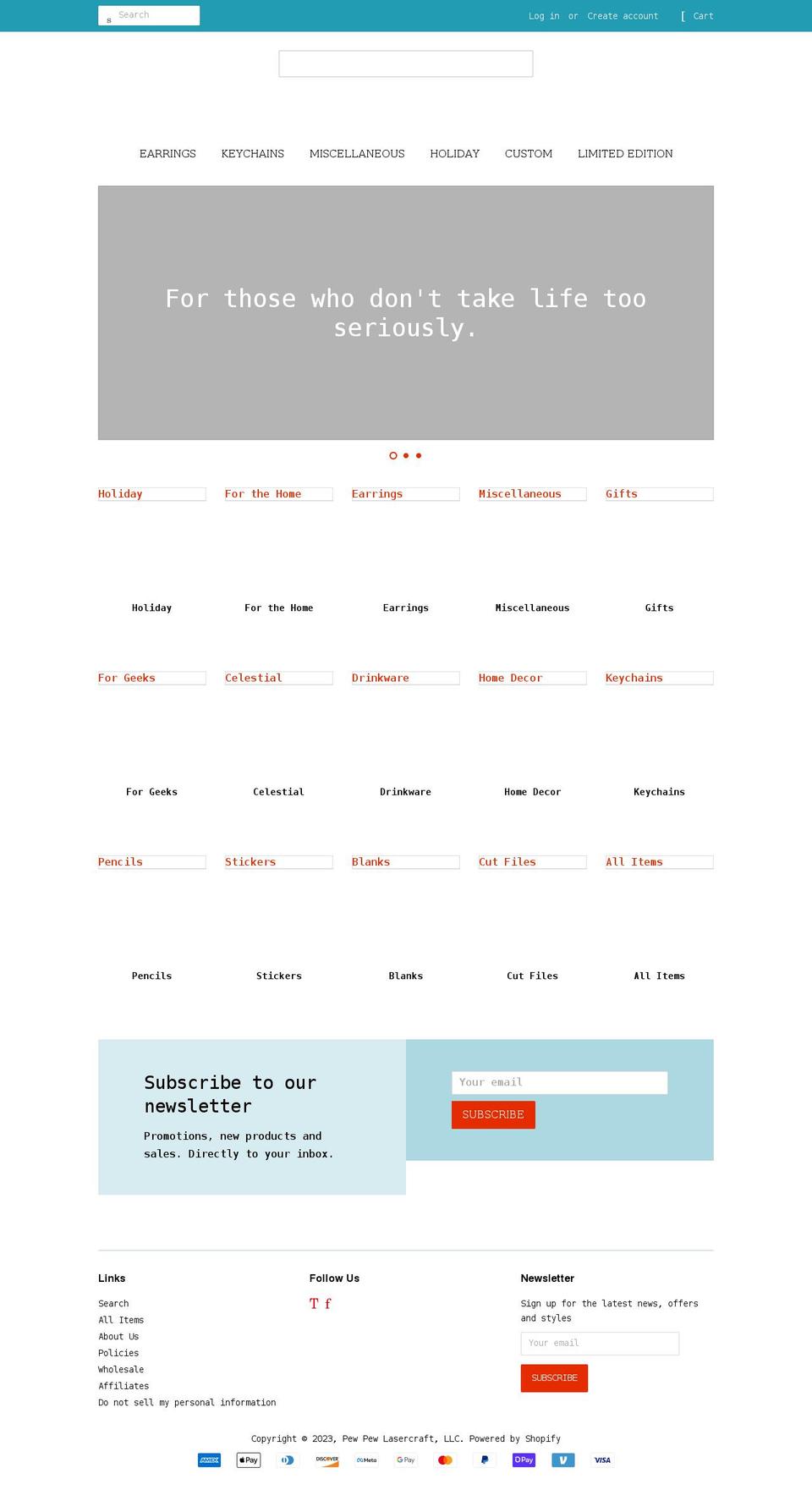 pewpewlasercraft.com shopify website screenshot