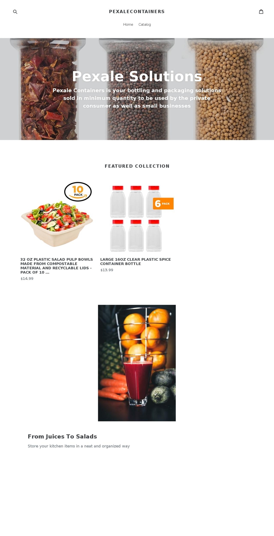 pexalecontainers.com — Shopify storefront screenshot