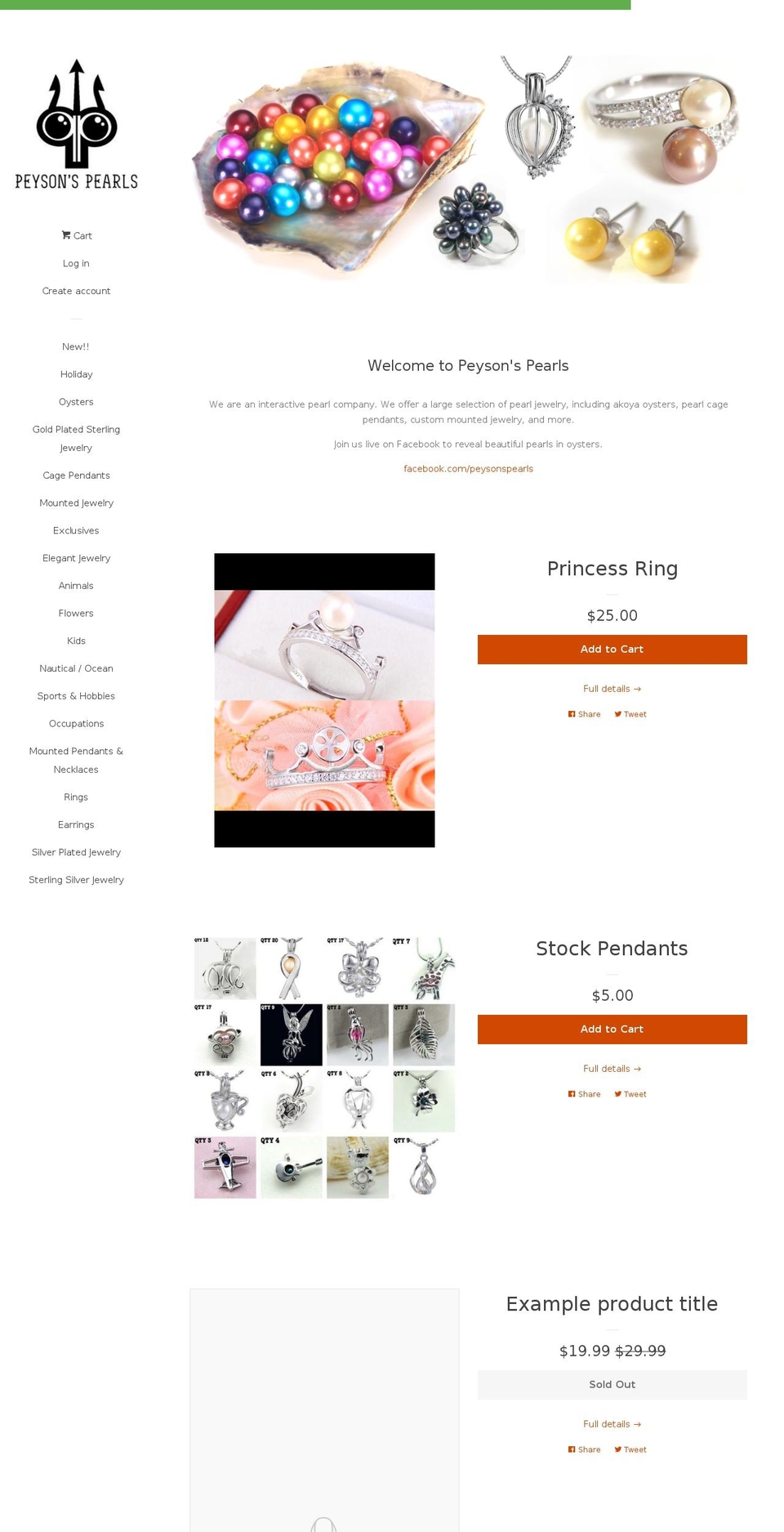 peysonspearls.com — Shopify storefront screenshot