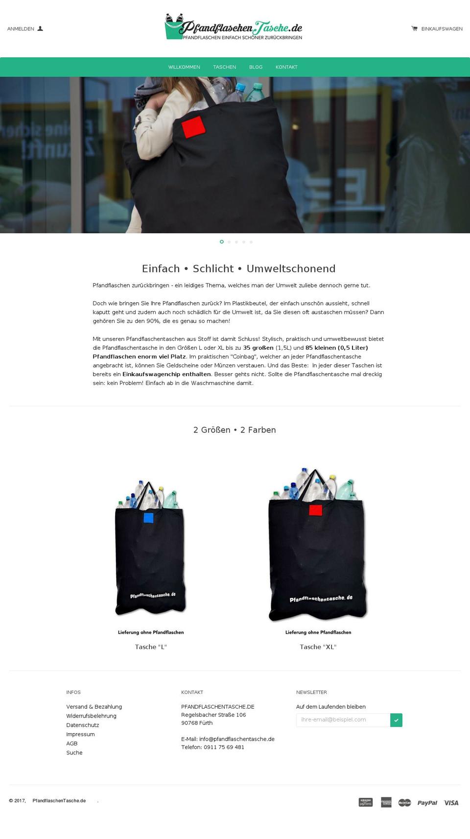 pfandflaschentasche.com shopify website screenshot