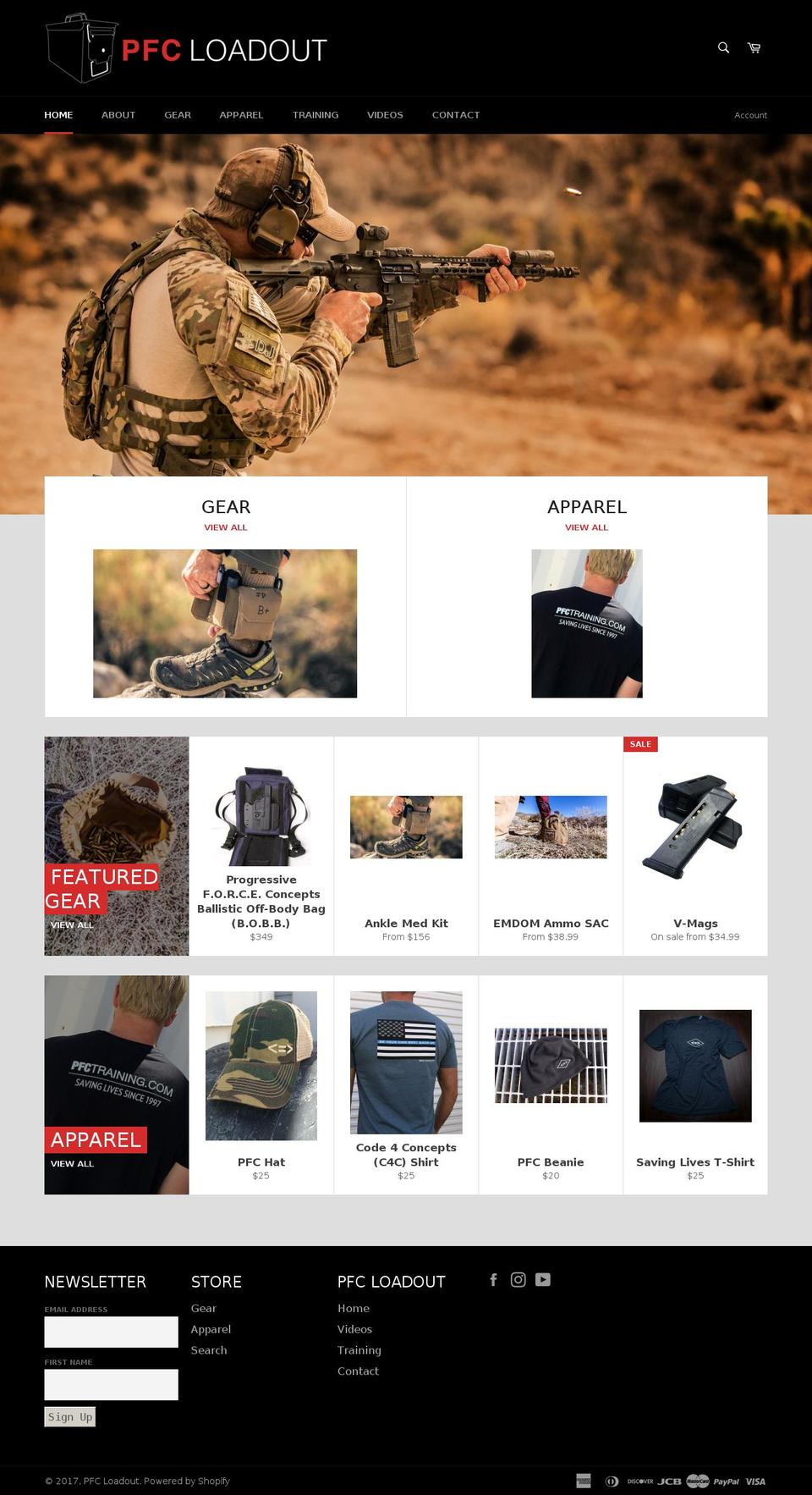 pfcloadout.com shopify website screenshot