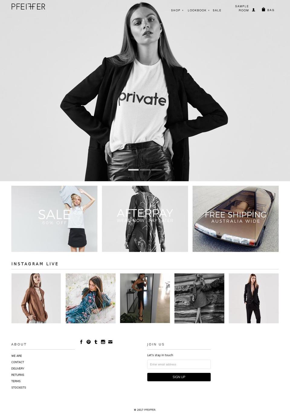 pfeifferthelabel.com shopify website screenshot