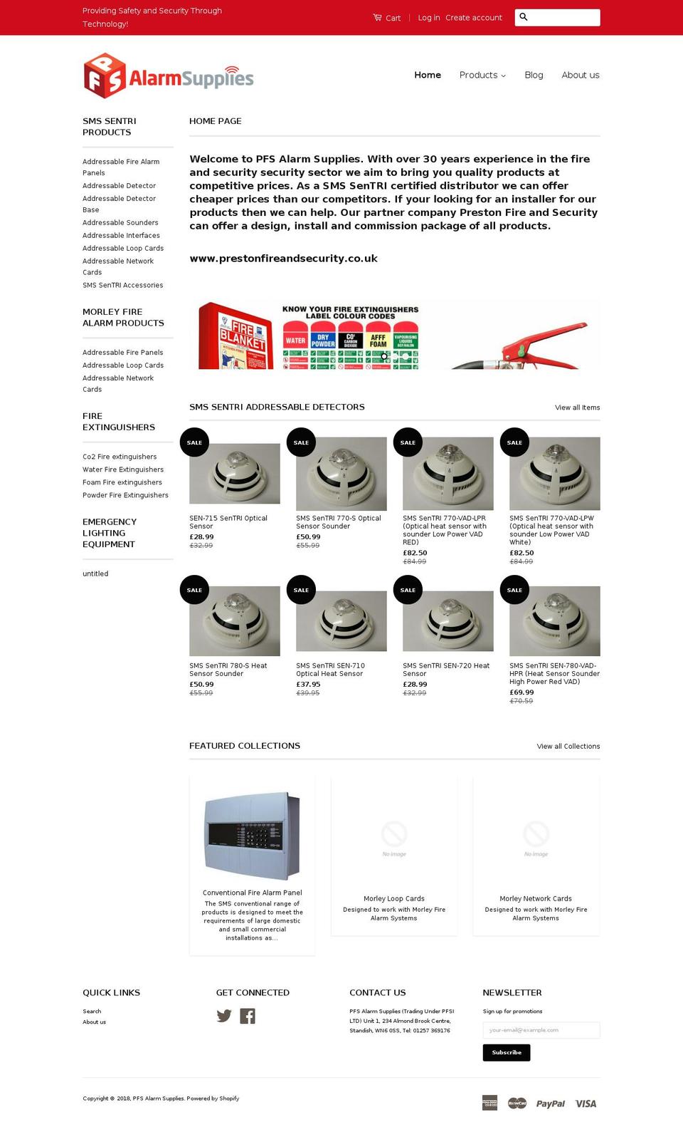 pfsalarmsupplies.com — Shopify storefront screenshot