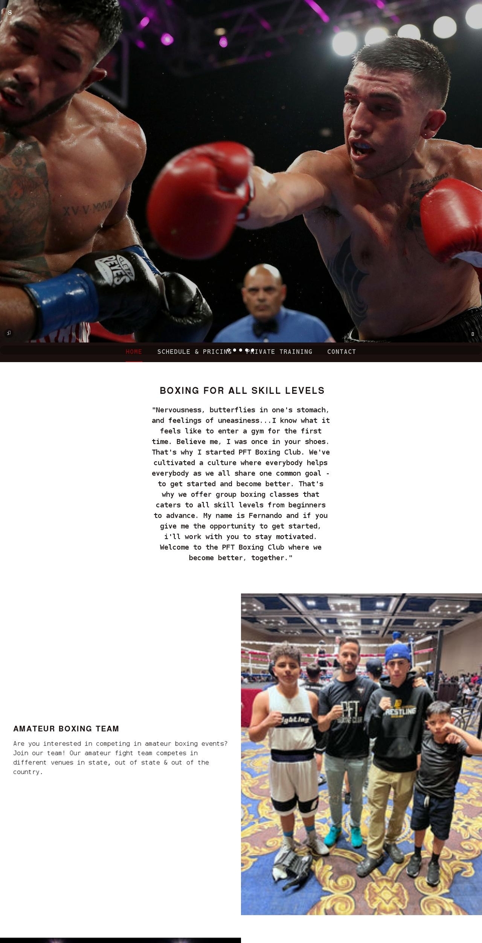 pftboxing.com shopify website screenshot