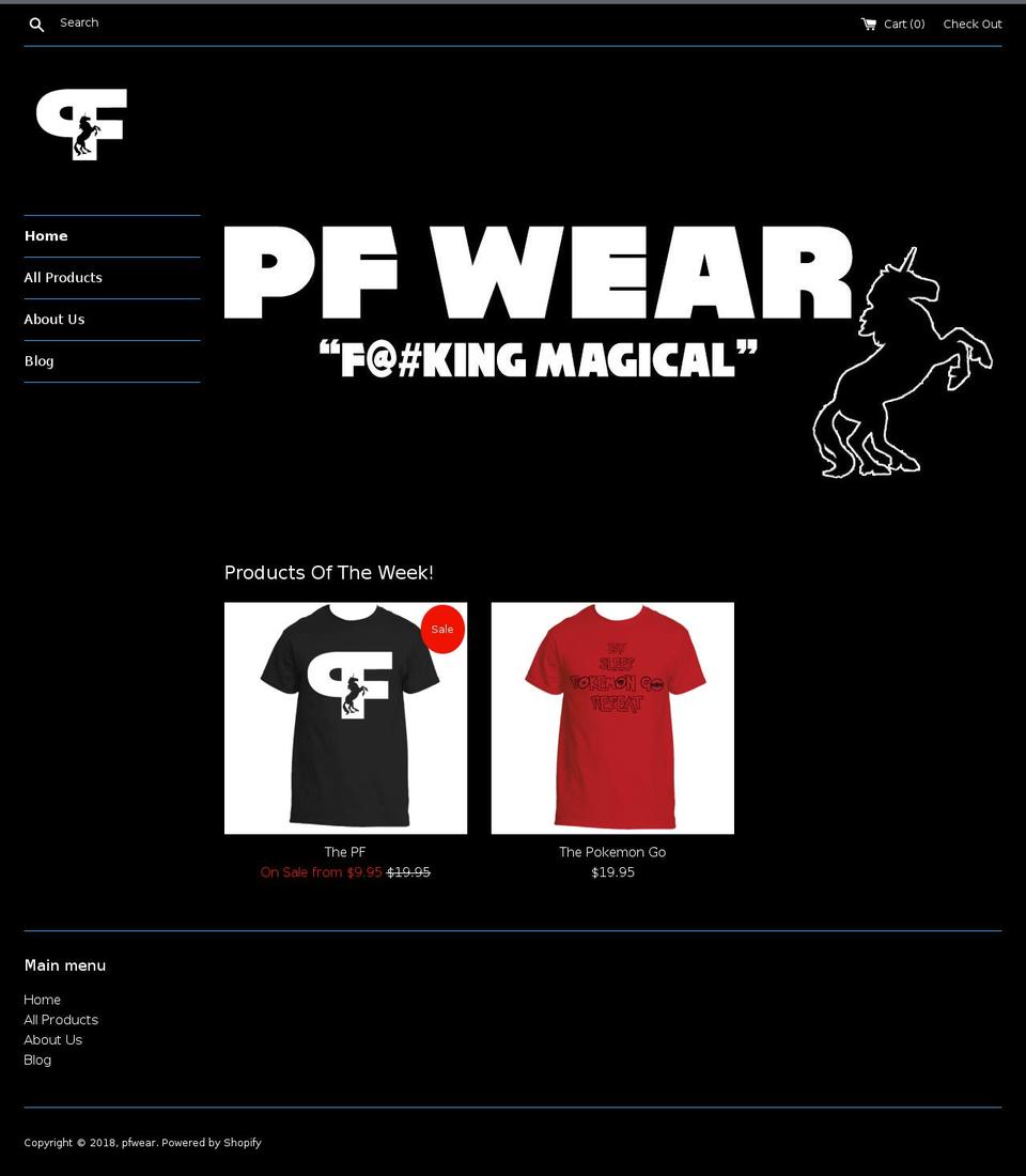pfwear.com — Shopify storefront screenshot