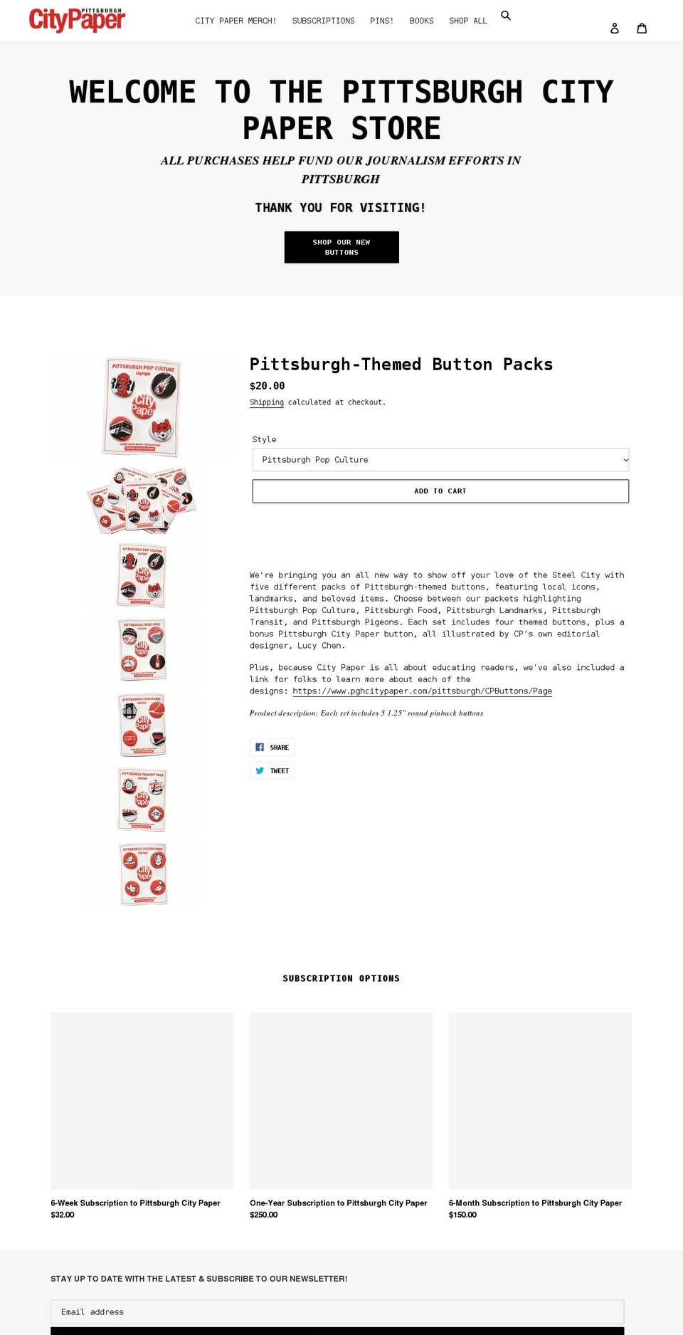 pghcitypaperstore.com shopify website screenshot