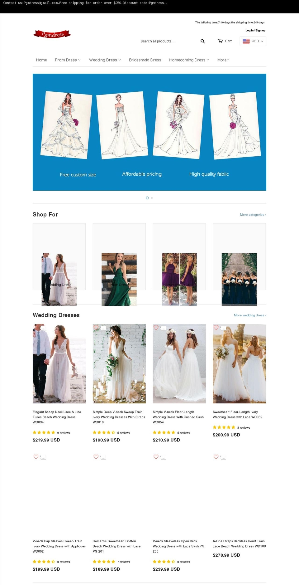 pgmdresses.com — Shopify storefront screenshot
