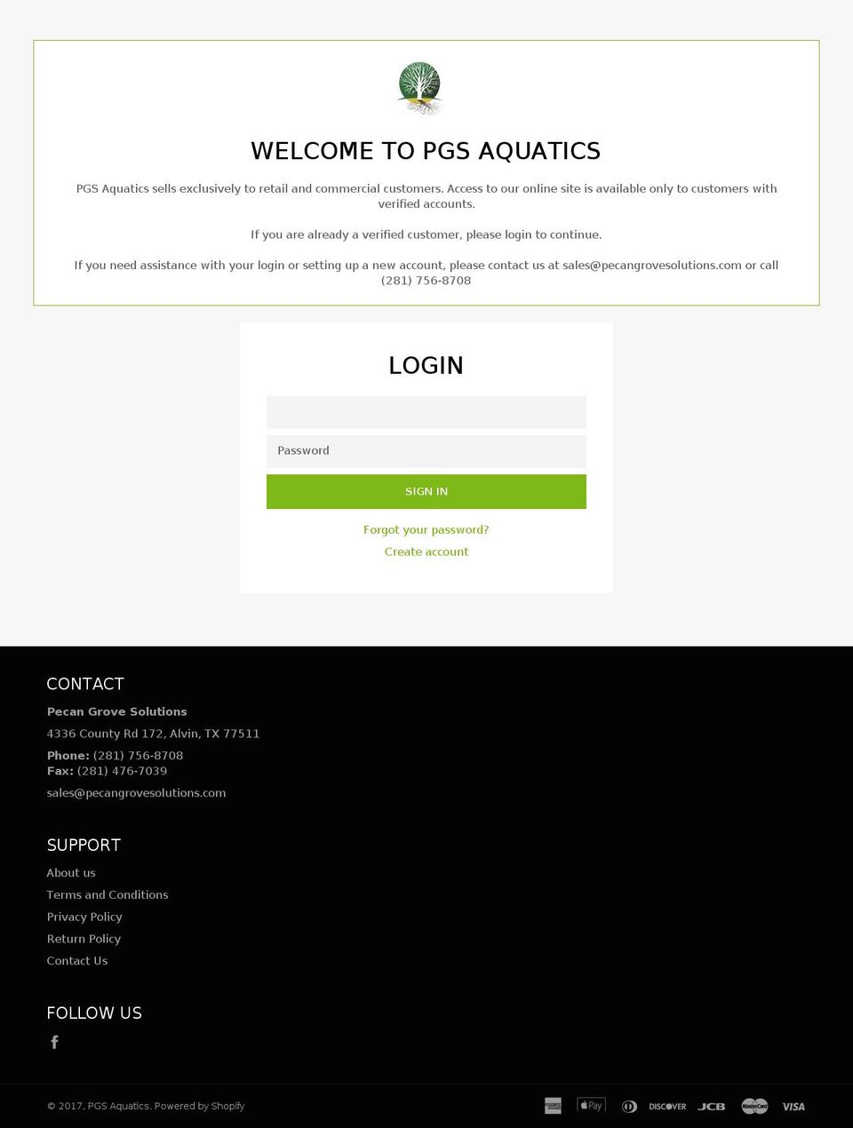 pgsaquatics.com shopify website screenshot