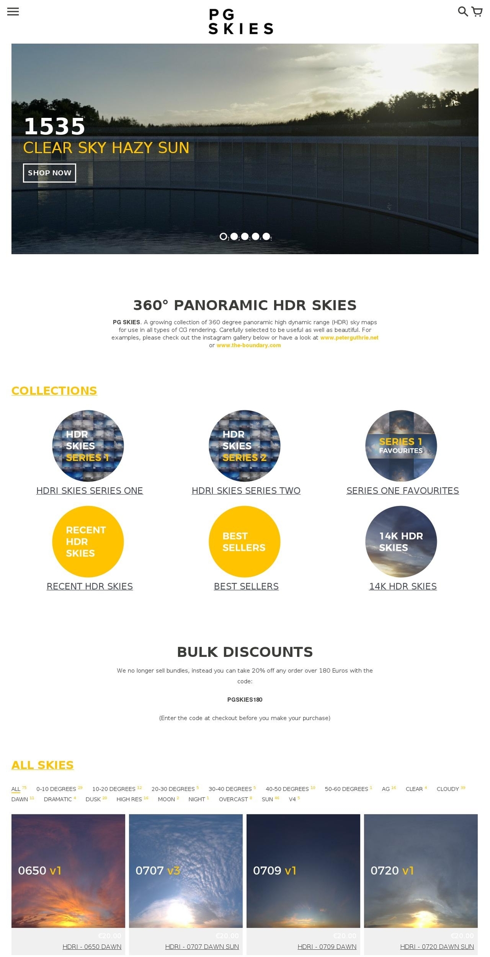 pgskies.com — Shopify storefront screenshot