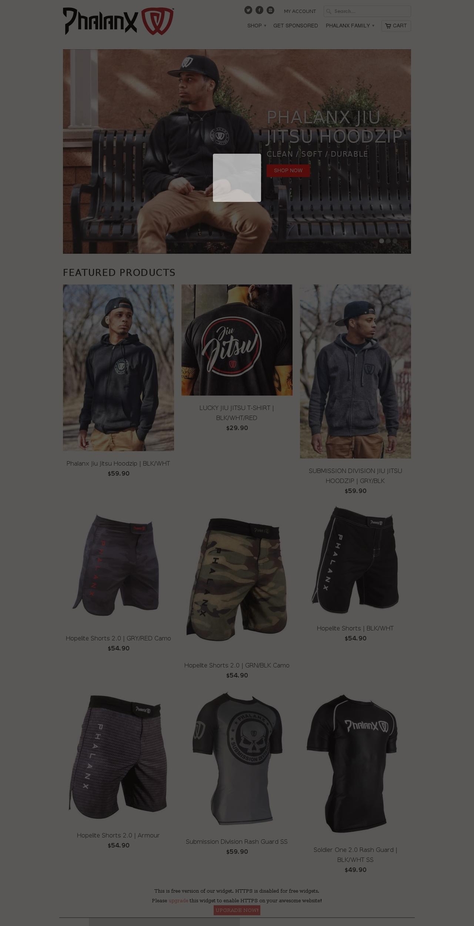 phalanxfightgear.com shopify website screenshot