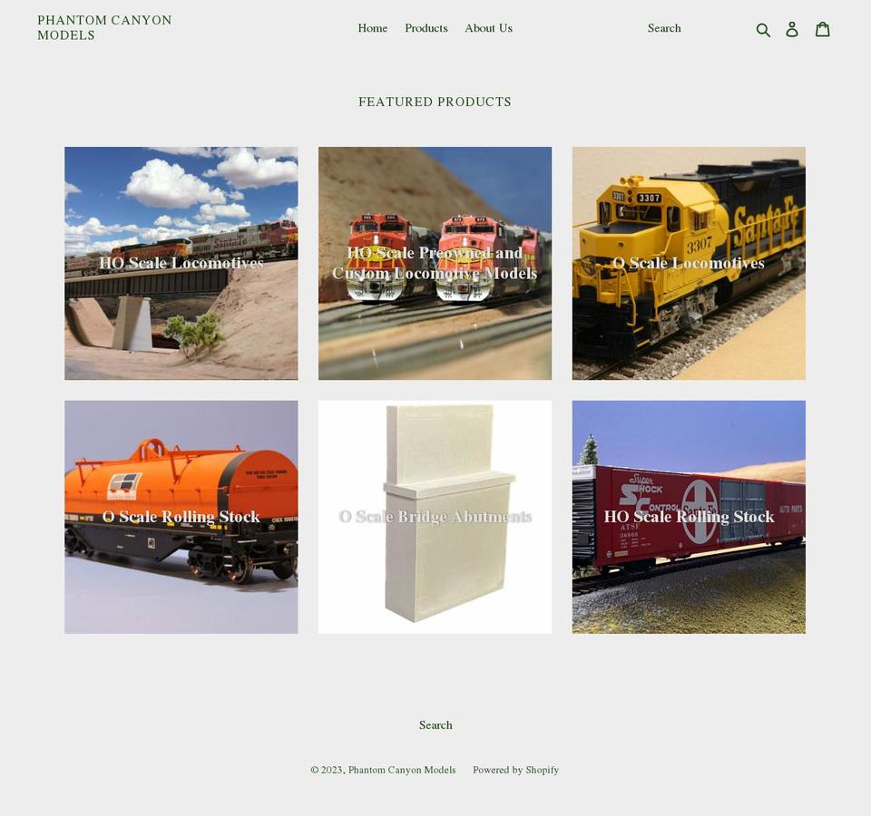 phantomcanyonmodels.com shopify website screenshot