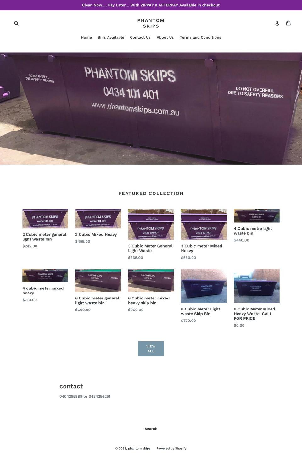 phantomskips.com.au shopify website screenshot