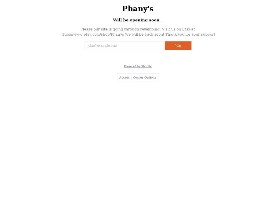 phanys.com shopify website screenshot