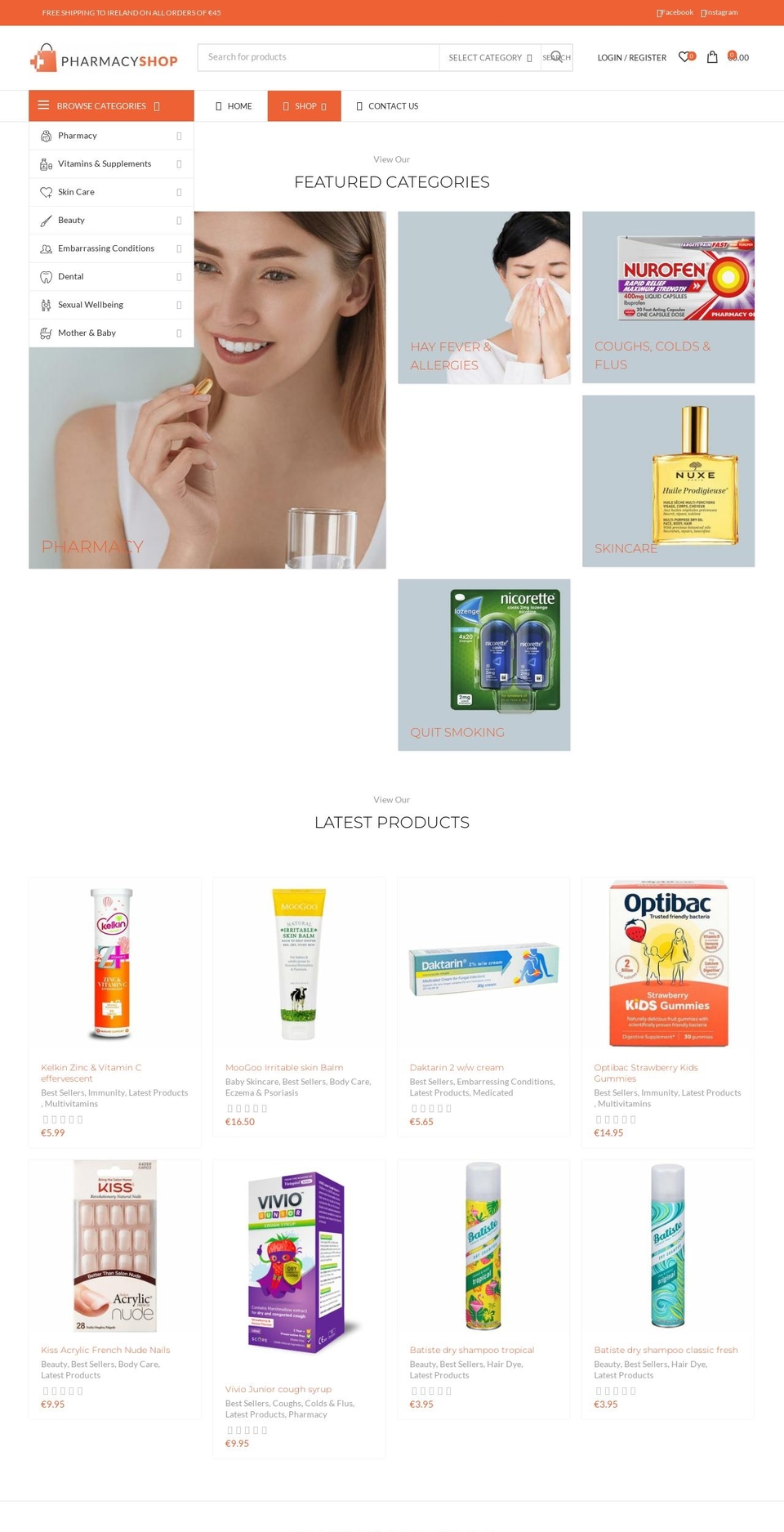 pharmacyshop.ie shopify website screenshot