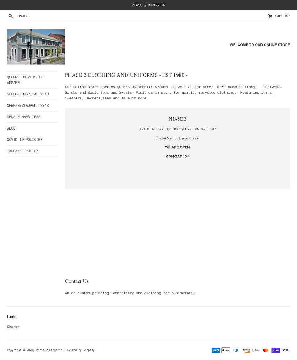 phase2kingston.com shopify website screenshot