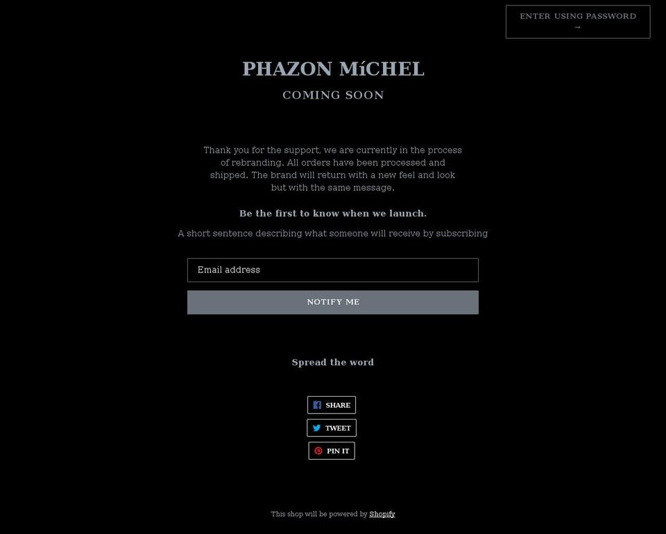 phazonmichel.com shopify website screenshot