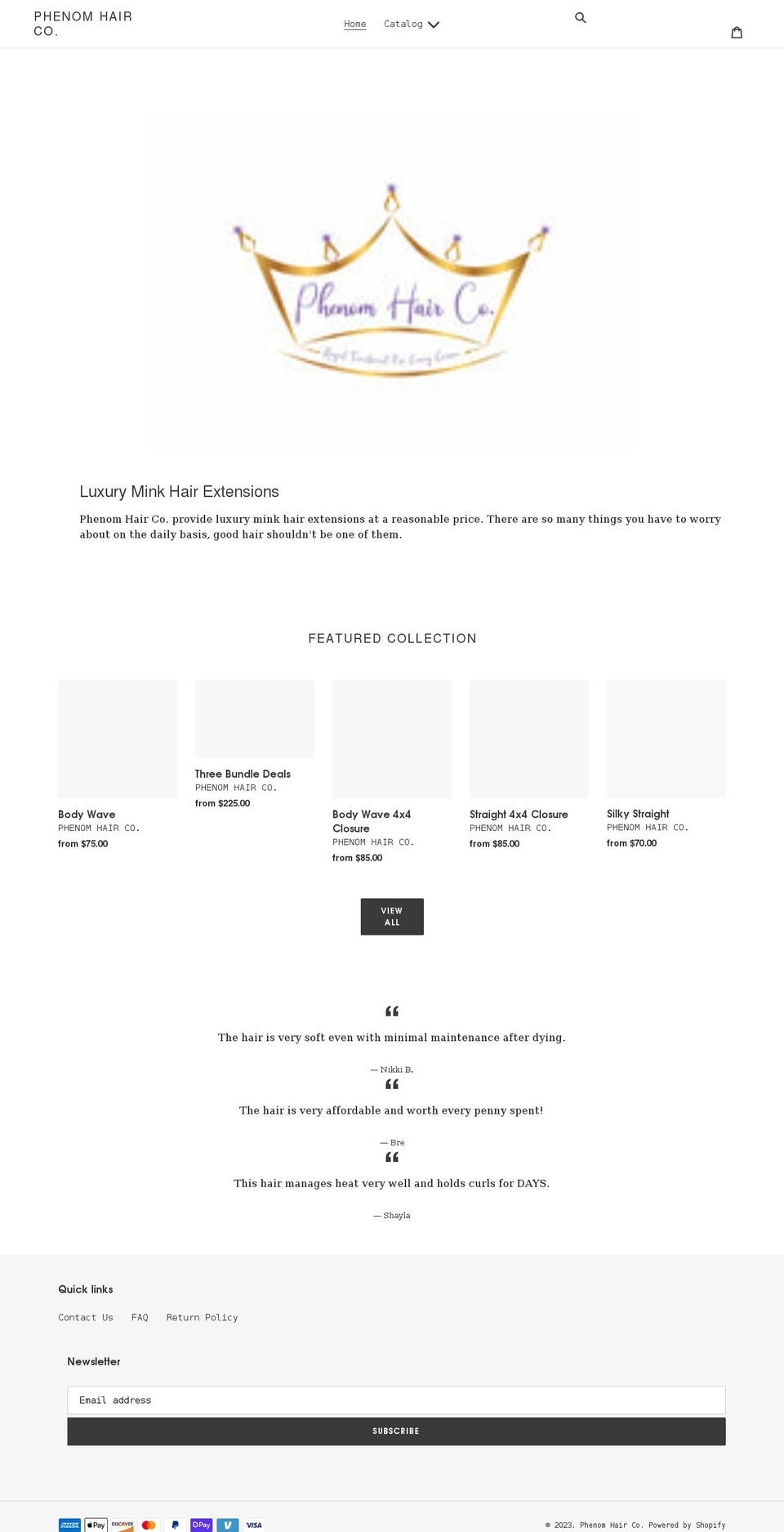 phenomhairco.com shopify website screenshot