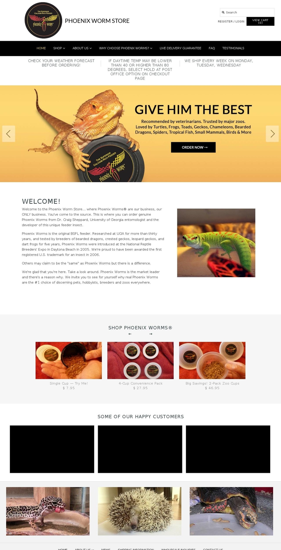 pheonixworms.com shopify website screenshot