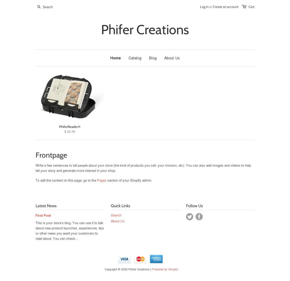 phifer-creations.myshopify.com shopify website screenshot