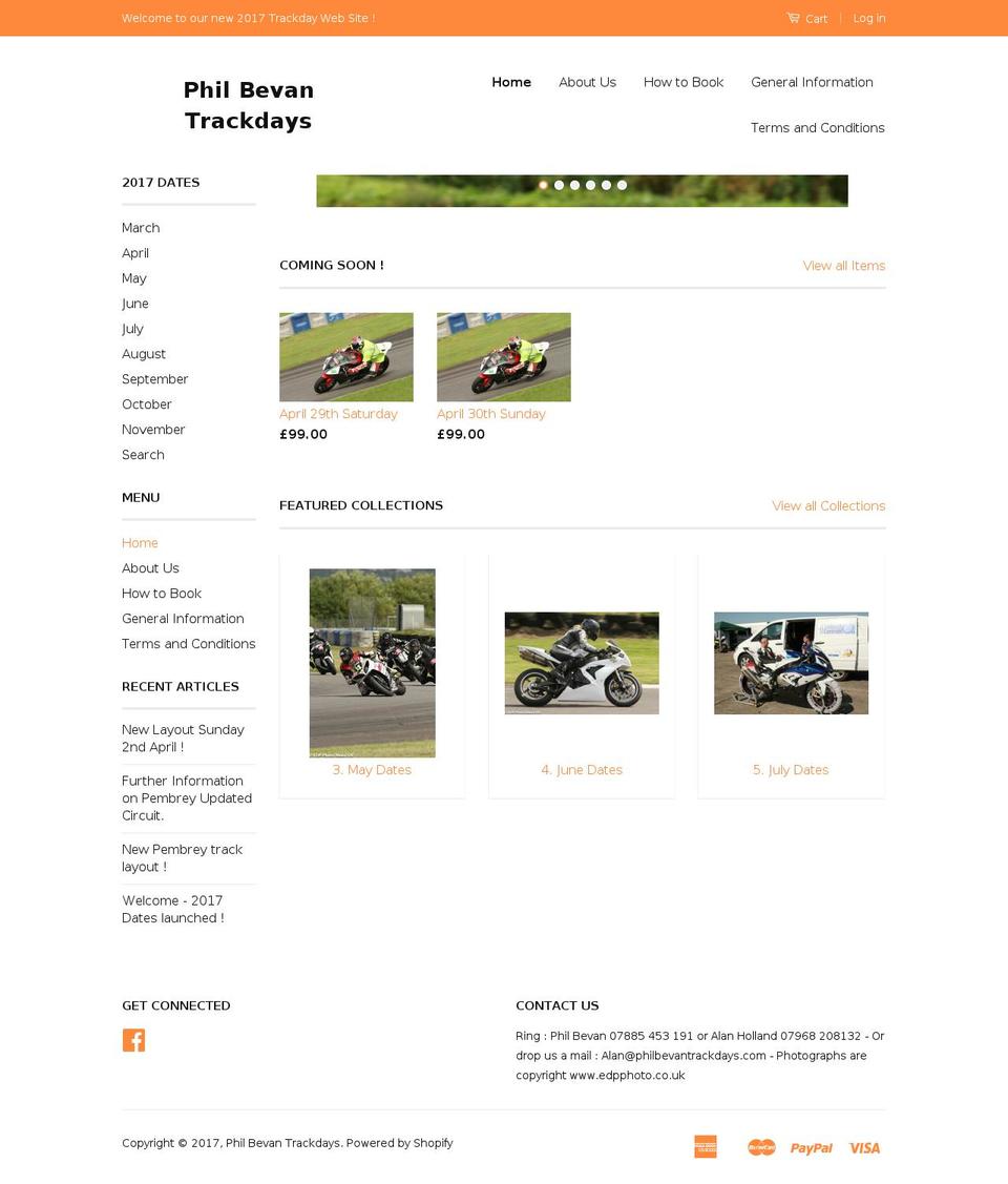 philbevantrackdays.com shopify website screenshot