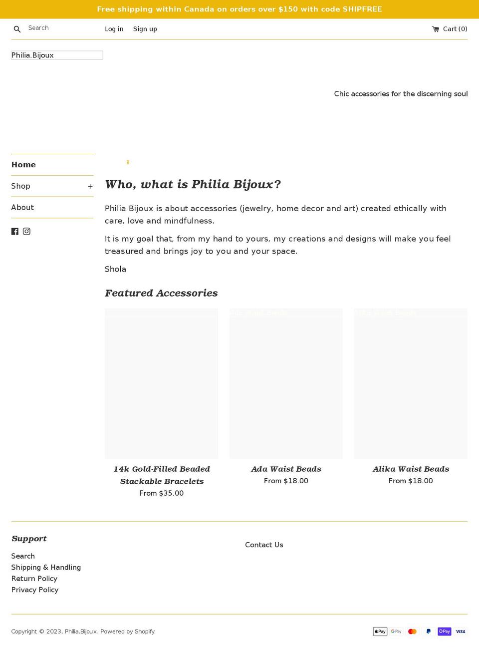 philiabijoux.com shopify website screenshot