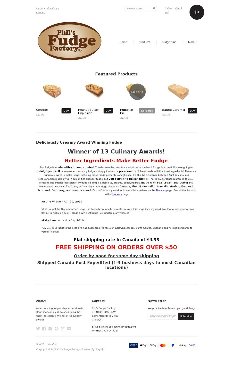 philsfudge.ca shopify website screenshot