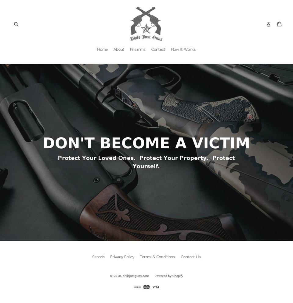 philsjustguns.com — Shopify storefront screenshot