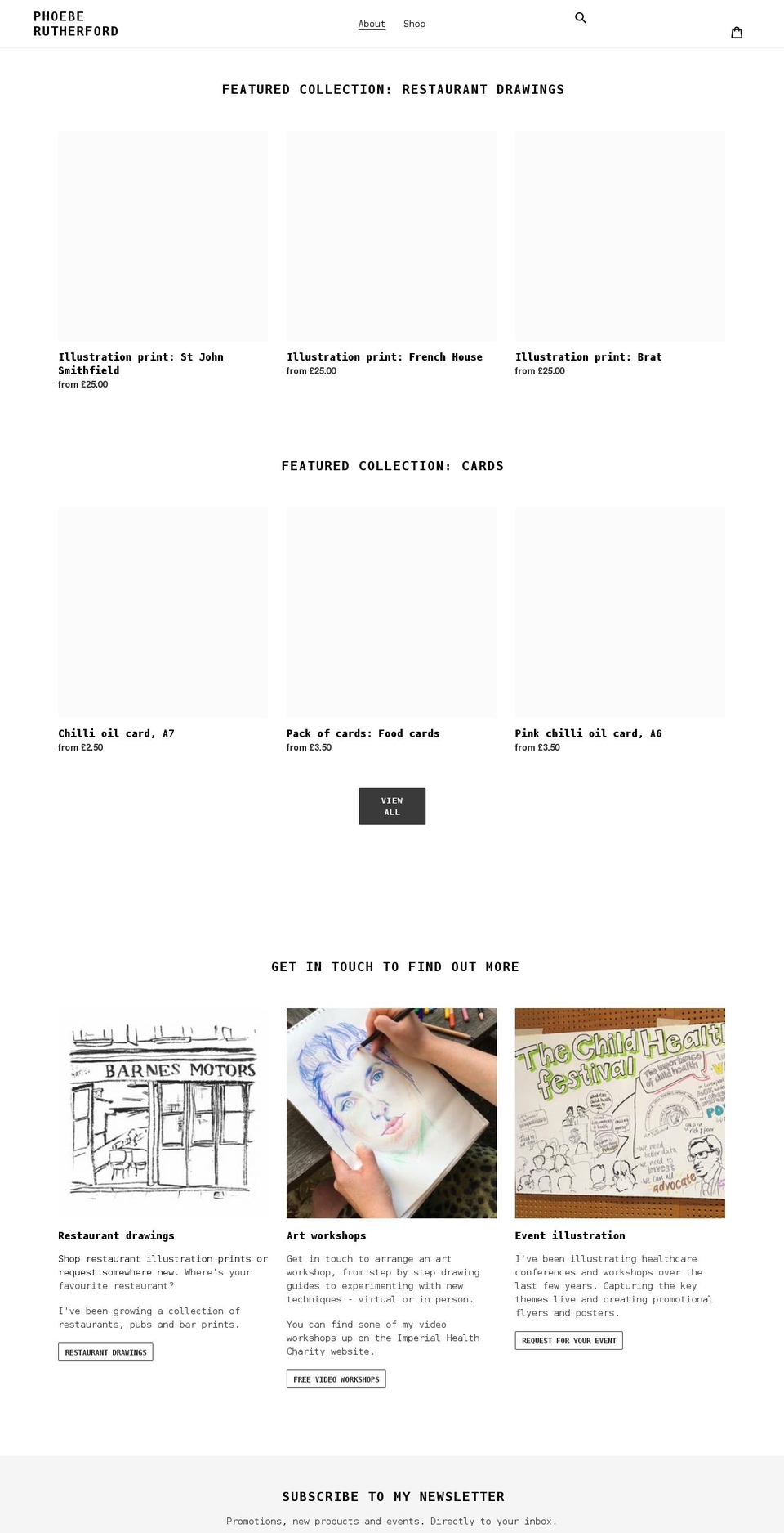 phoebe-rutherford.com shopify website screenshot