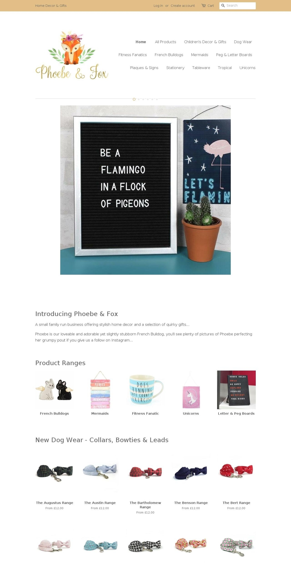 phoebeandfox.com — Shopify storefront screenshot