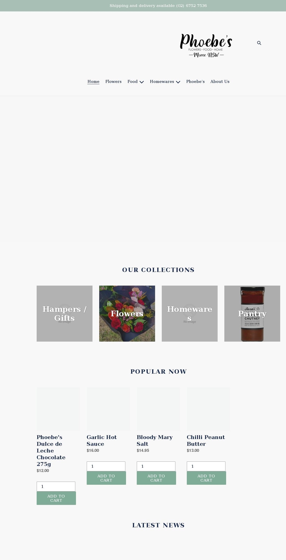 phoebes.com.au shopify website screenshot