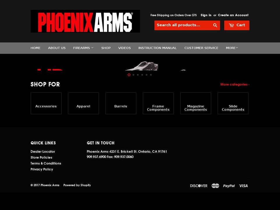 phoenix-arms.com shopify website screenshot