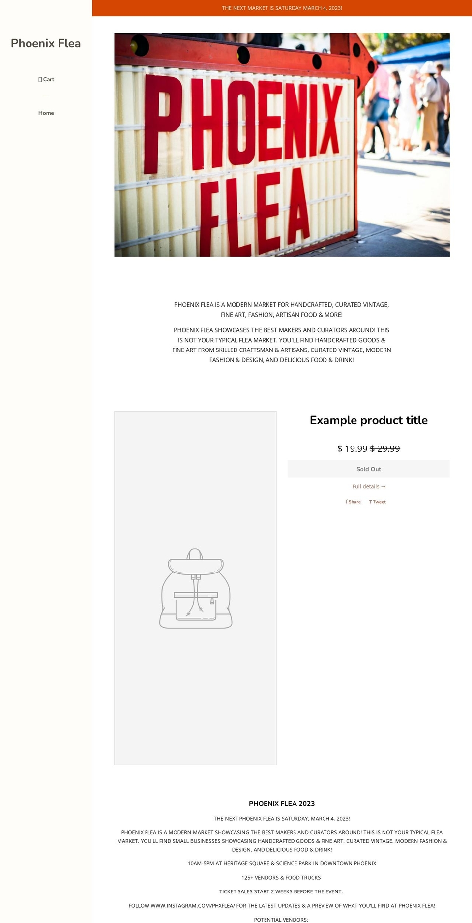 phoenix-flea.myshopify.com shopify website screenshot
