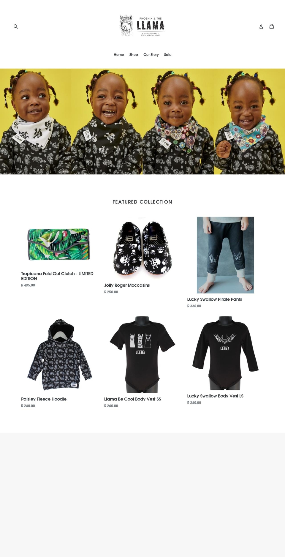 phoenixandthellama.com — Shopify storefront screenshot