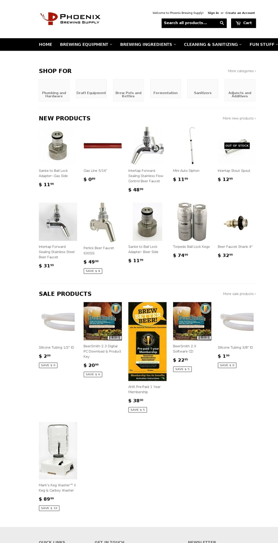 phoenixbrewingsupply.com shopify website screenshot