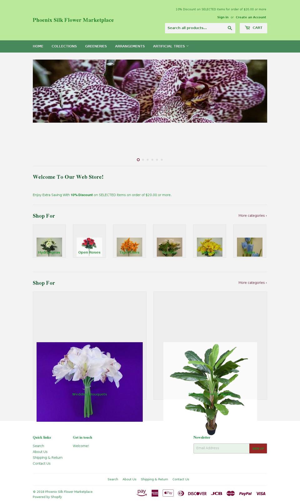 phoenixdiscountsilkflower.com shopify website screenshot