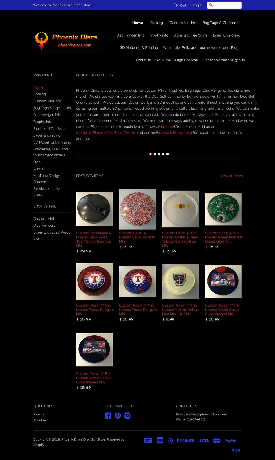 phoenixdiscs.com shopify website screenshot