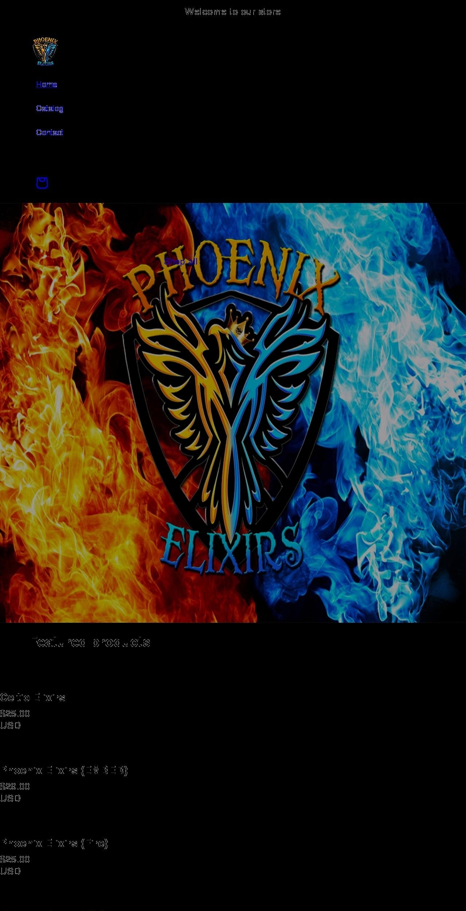 phoenixelixirs.net shopify website screenshot