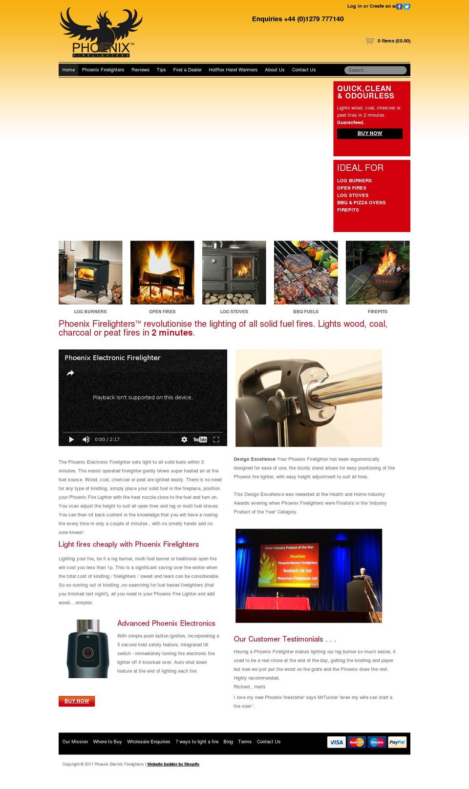 phoenixfirelighters.com shopify website screenshot