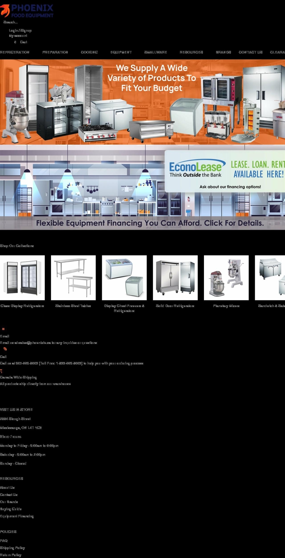 phoenixfoodequipment.com shopify website screenshot