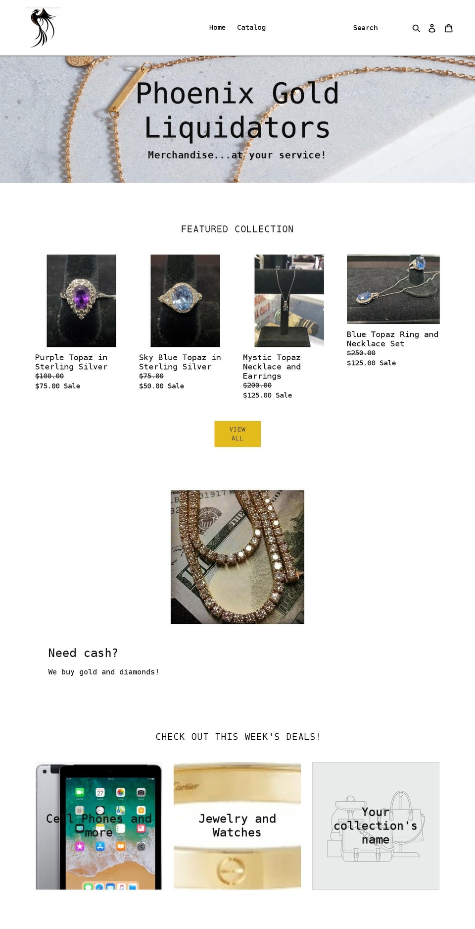phoenixgoldliquidators.com shopify website screenshot
