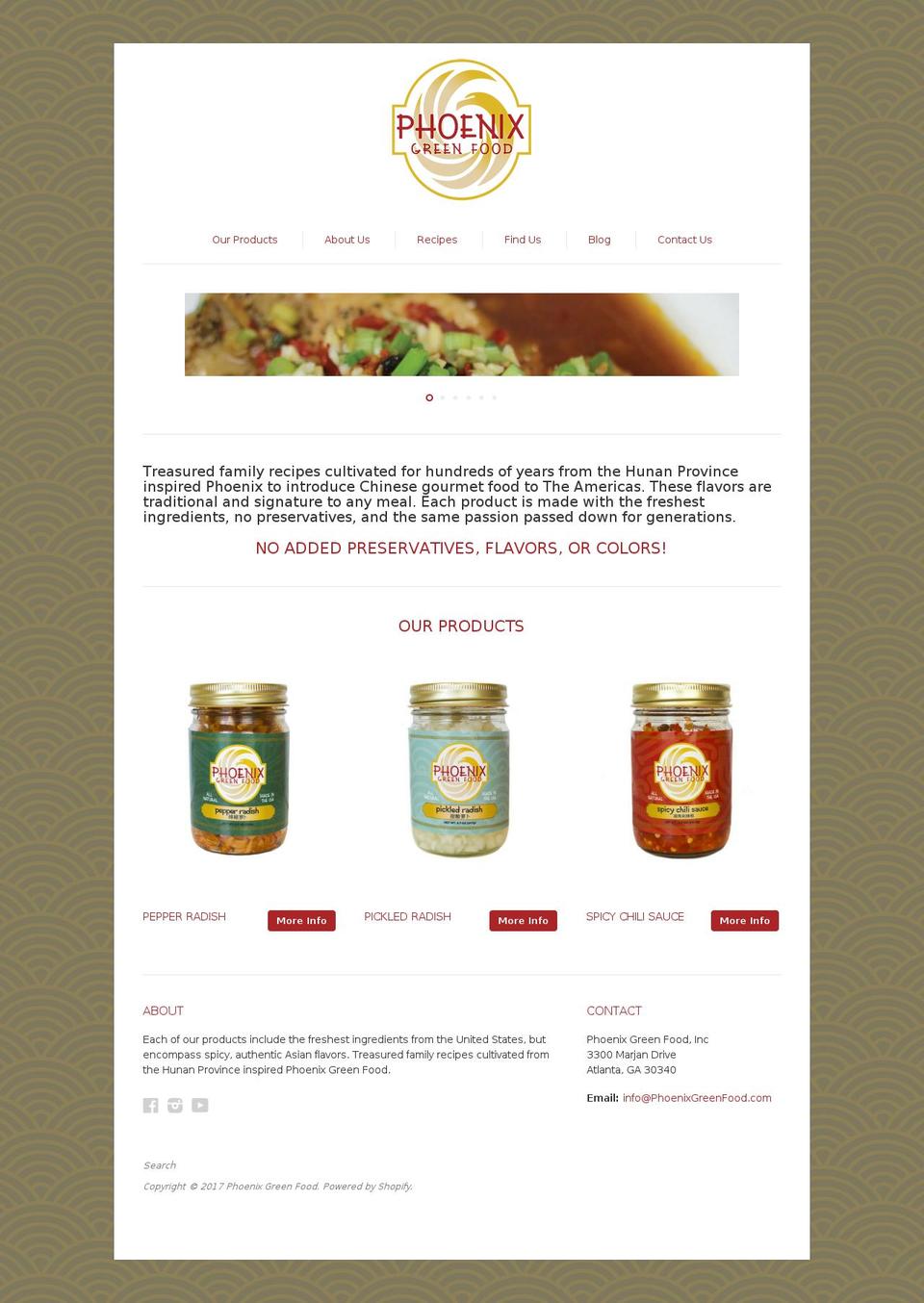 phoenixgreenfood.com shopify website screenshot