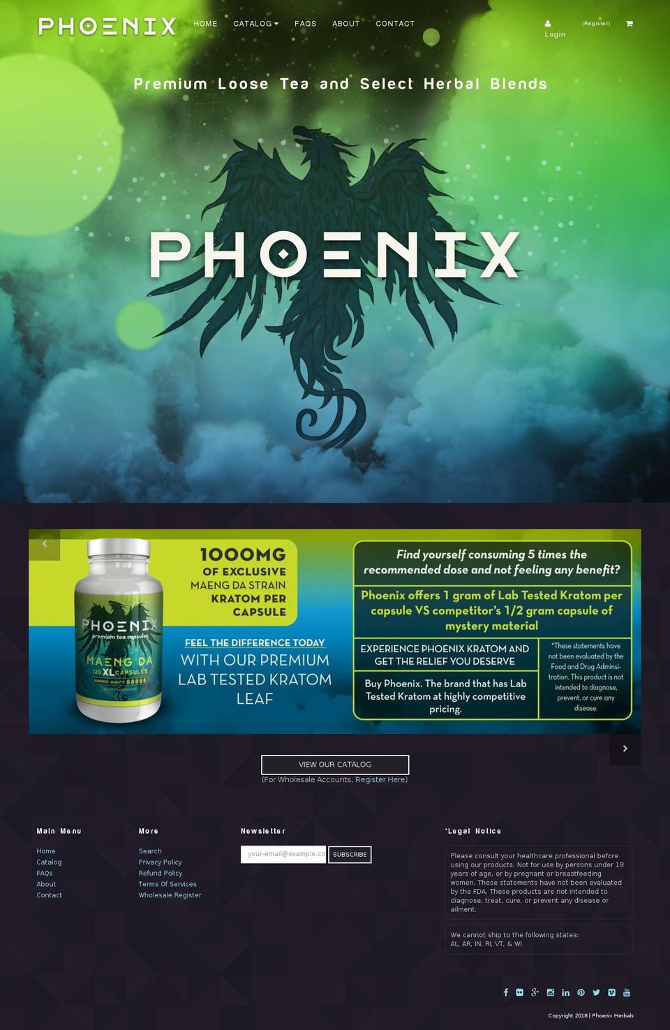 one Shopify theme site example phoenixkratom.com