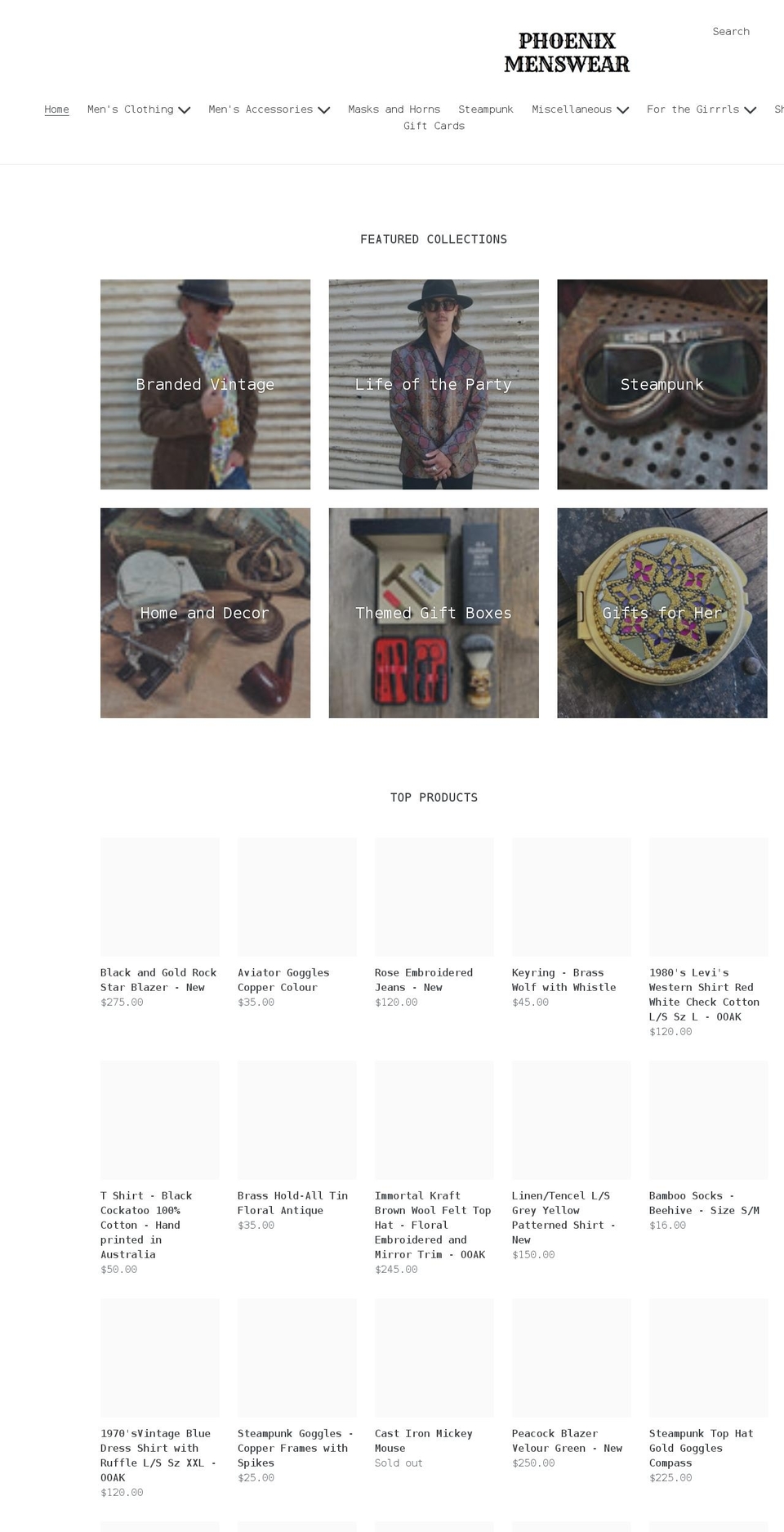 phoenixmenswear.com.au shopify website screenshot