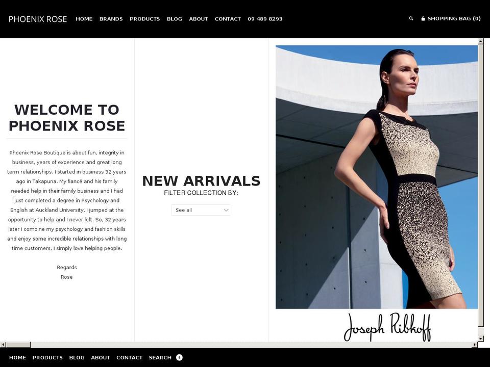 phoenixrose.co.nz shopify website screenshot