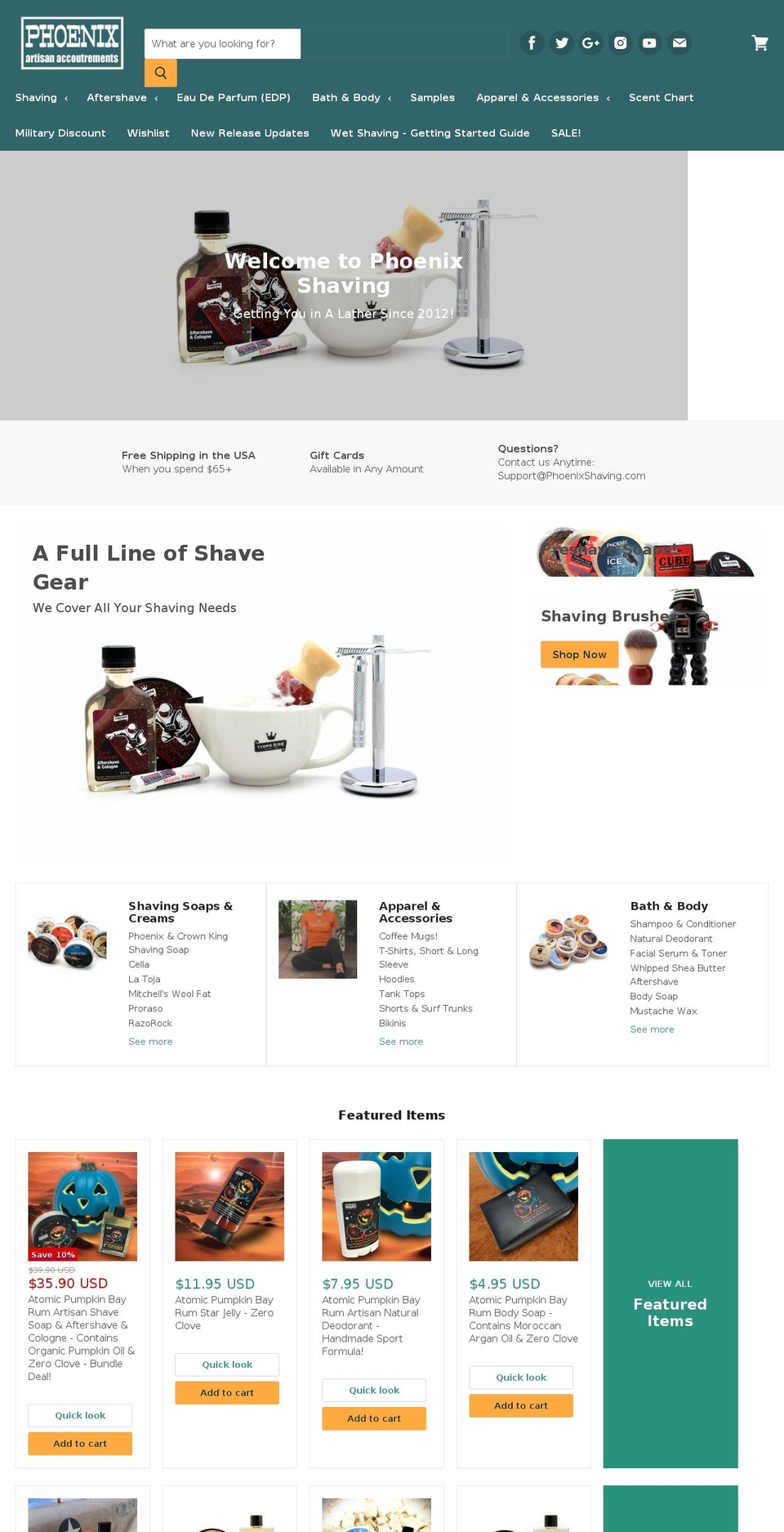 phoenixshaving.com — Shopify storefront screenshot
